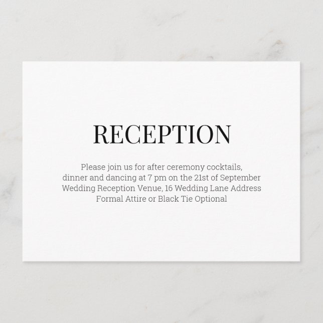 Modern Black & White Wedding Reception Enclosure Card (Front)