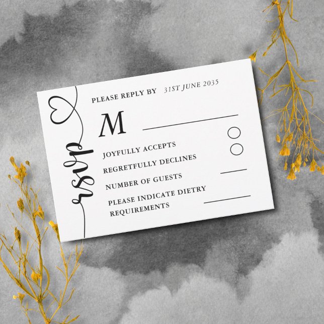 Modern Black & White Wedding RSVP Card (Creator Uploaded)