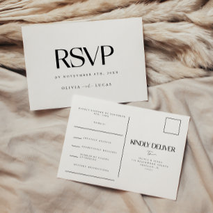 Modern Black & White Wedding RSVP Postcard