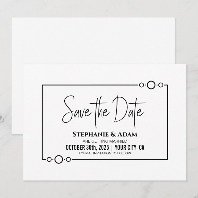 Modern Black White Wedding Save The Date (Front/Back)