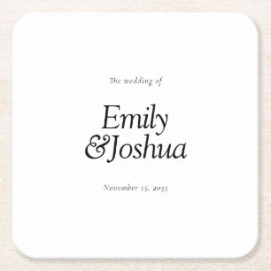 Modern Black & White Wedding Square Paper Coaster