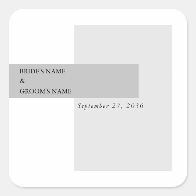Modern Black & White Wedding  Square Sticker (Front)