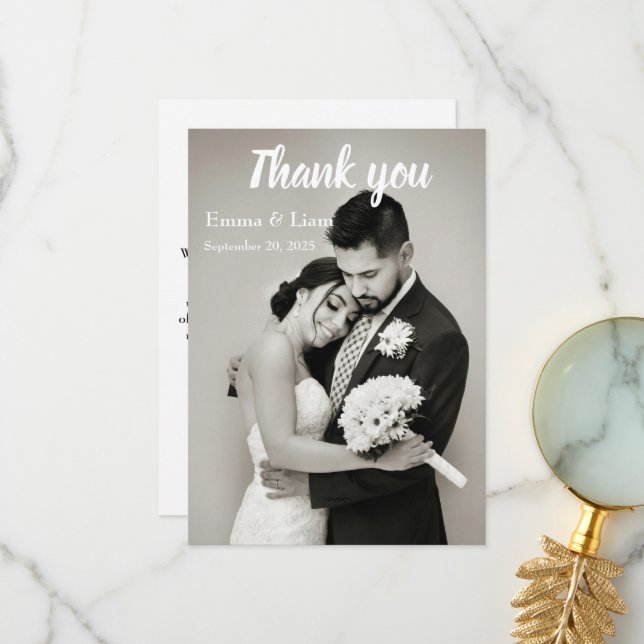 Modern Black & White Wedding Thank You Card (Front/Back In Situ)
