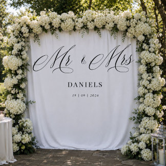 Modern Black White Wedding Welcome Sign Tapestry