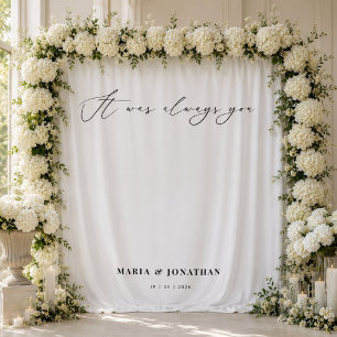 Modern Black White Wedding Welcome Sign Tapestry