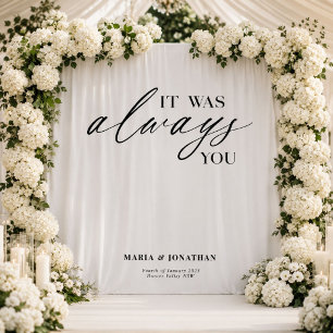 Modern Black White Wedding Welcome Sign Tapestry