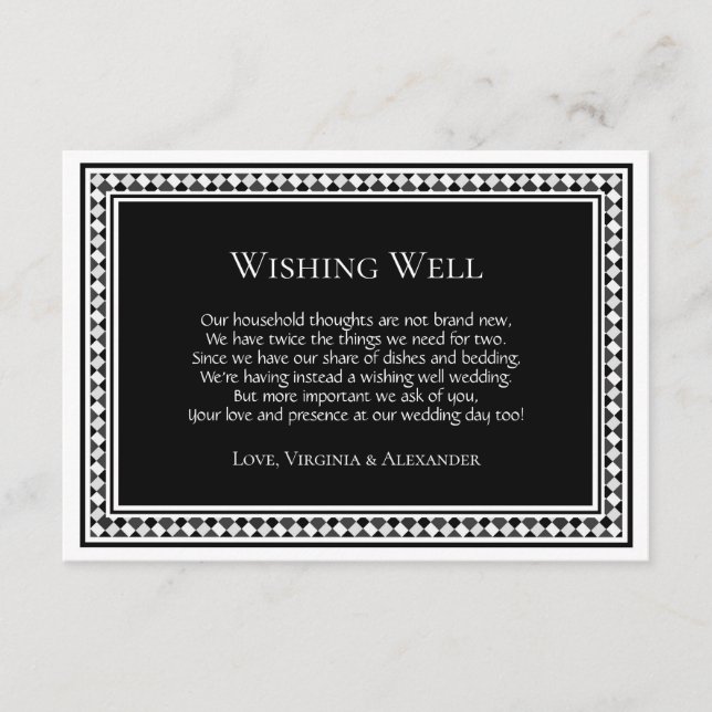 Modern Black White Wedding Wishing Well Poem Enclosure Card (Front)