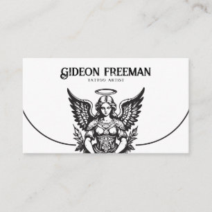 Modern Black & White Wings Angel Tattoo Artist Business Card