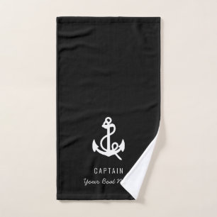 Modern black white Your Boat Name Anchor Hand Towel