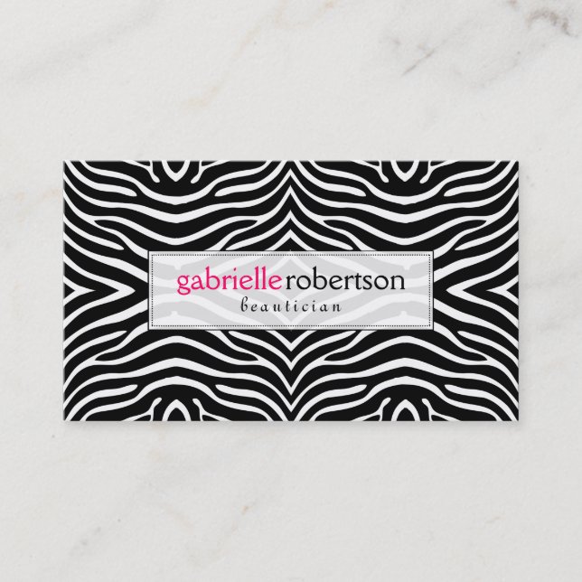 Modern Black & White Zebra Animal Print Business Card (Front)