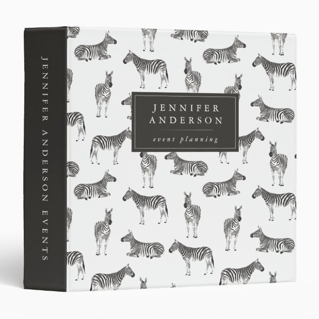 Modern Black & White Zebra Pattern Personalized Binder (Front/Spine)