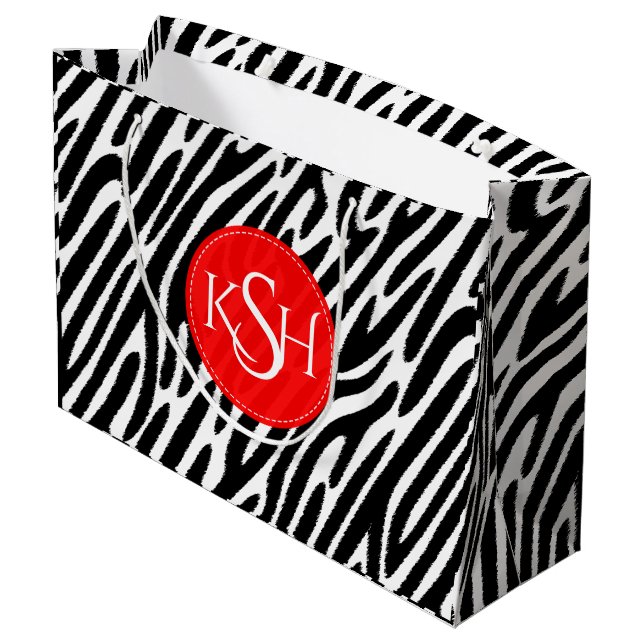 Modern Black & White Zebra Pattern Print Large Gift Bag (Back Angled)