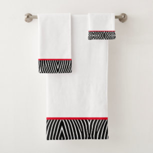 Modern Black & White Zebra Pattern with Red Stripe Bath Towel Set