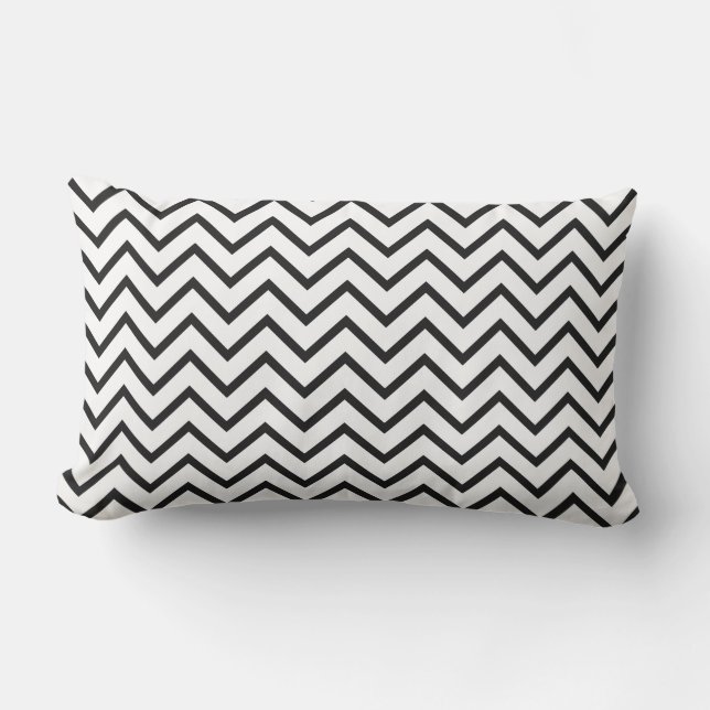 Modern Black White Zigzag Chevron Pattern Outdoor Lumbar Pillow (Front)