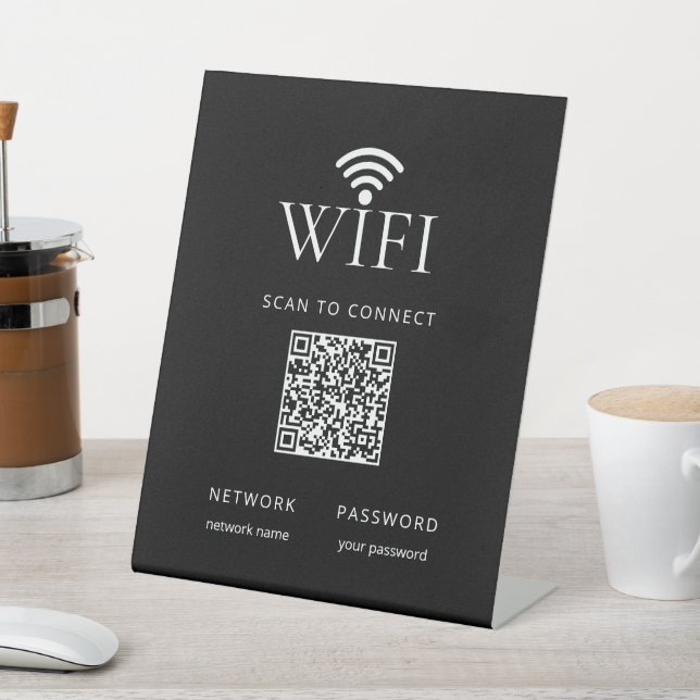 Modern Black WiFi Network Password QR Code Sign  (In SItu)