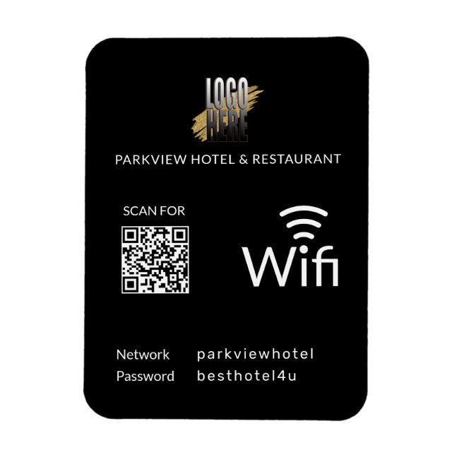 Modern Black Wifi QR Code and Business Logo Magnet (Vertical)