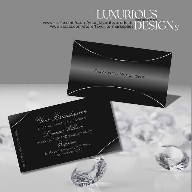 Modern Black with Silver Border Chic and Stylish Business Card (Creator Uploaded)
