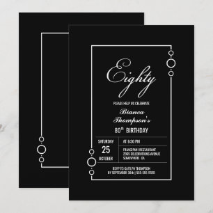 Modern Black with White Border 80th Birthday Party Invitation