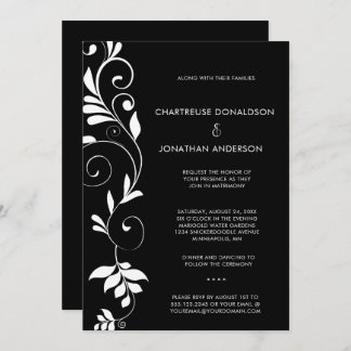 Modern Black with White Botanical Vines Wedding | Announcement