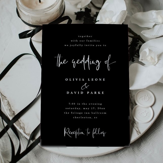 Modern Black with White Text Wedding Invitation (Creator Uploaded)