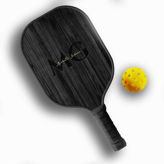 Modern Black Wood Gold Monogram Initials Pickleball Paddle (Modern Black Wood Gold Monogram Initials Pickleball Paddle)