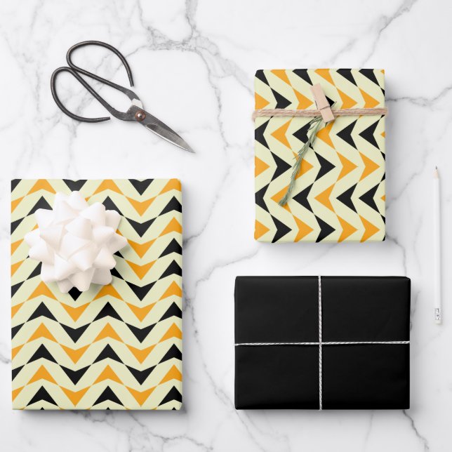 Modern Black & Yellow Geometric Triangle Pattern  Wrapping Paper Sheet (Front)
