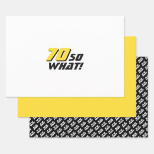 Modern Black Yellow Typography 70th Birthday Wrapping Paper Sheet