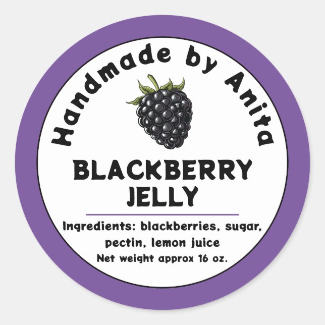 Modern Blackberry Jam  or Jelly Canning Jar Label  (Front)
