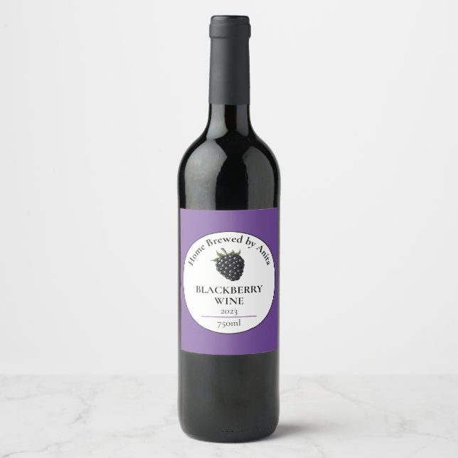 Modern Blackberry Wine Bottle Wine Label (Front)