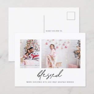 Modern Blessed 2 Photos Script Christmas Postcard