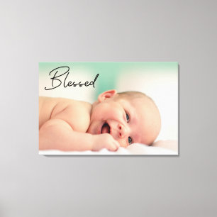 Modern Blessed Script Baby Photo Canvas Print