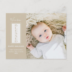 Modern Blessed Tyopgrahy Holiday Photo Postcard
