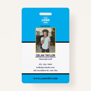 Modern Bleu ID Card with Photo & Logo Badge