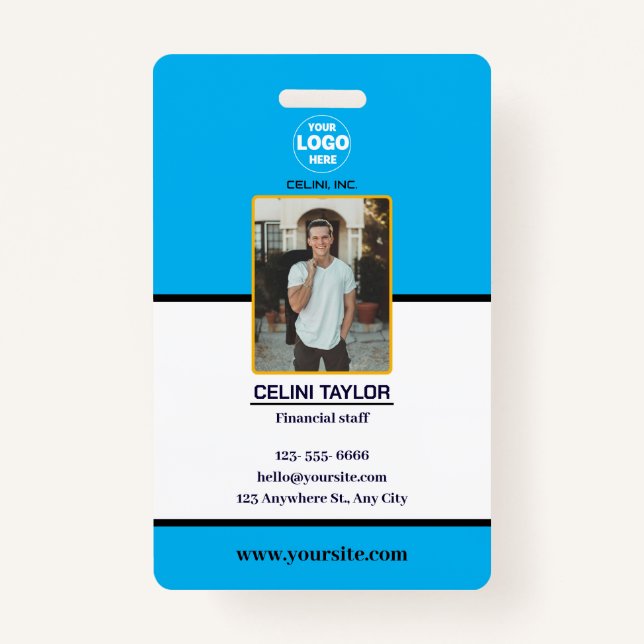 Modern Bleu ID Card with Photo & Logo Badge (Front)