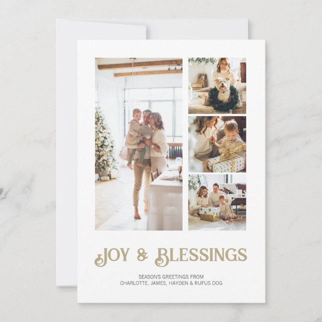 Modern Block 4 Photo Christmas Personalized Holiday Card (Front)