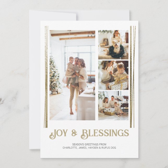 Modern Block 4 Photo Christmas Personalized Holiday Card (Front)