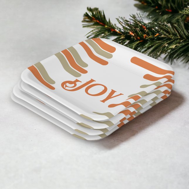 Modern Block Joy Christmas Paper Plate (Modern Block Photo Christmas Personalized Paper Plates from Ricaso)