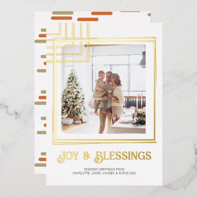 Modern Block Photo Christmas Personalized  Foil Holiday Card (Front/Back)