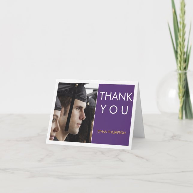 Modern Block Photo Grad Thank You Purple White