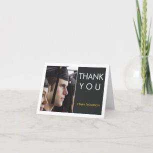 Modern Block Photo Graduation Thank You Black Gold Card