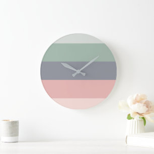 Modern Block Stripes Pastel Pattern Large Clock
