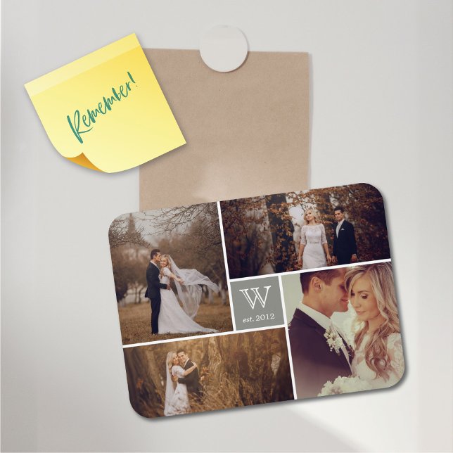 Modern Block Wedding Monogram Photo Collage Magnet (Modern Block Wedding Monogram 4 Photo Collage Flexible Magnet @ fat_fa_tin)