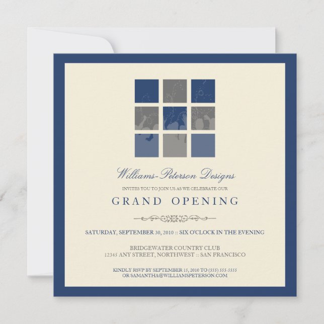 Modern Blocks Grand Opening Invitation (blue) (Front)
