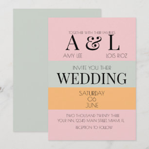 Modern Blocks Pink Mint Bright and Bold Wedding Invitation