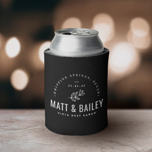 Modern Bloom Wedding Monogram   Black Can Cooler