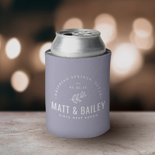Modern Bloom Wedding Monogram   Lilac Can Cooler
