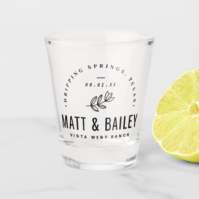 Modern Bloom Wedding Monogram Shot Glass (Front)