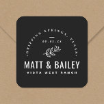 Modern Bloom Wedding Monogram Square Sticker<br><div class="desc">Custom printed wedding favour stickers personalized with your monogram, wedding date and thank you message. This modern rustic logo-style design has a simple floral stem and mixed typography. Use the design tools to choose any fonts and colours you like or upload your own photos to create a one of a...</div>