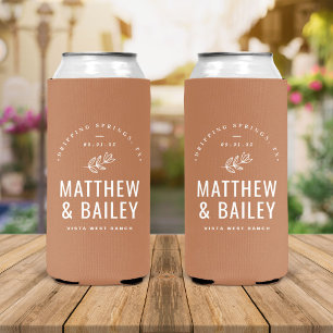 Modern Bloom Wedding Monogram Terra Cotta Seltzer Can Cooler