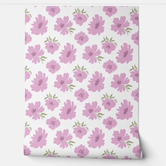 Modern Blooms Lavender Nursery Kids Room Wallpaper (Unrolling)